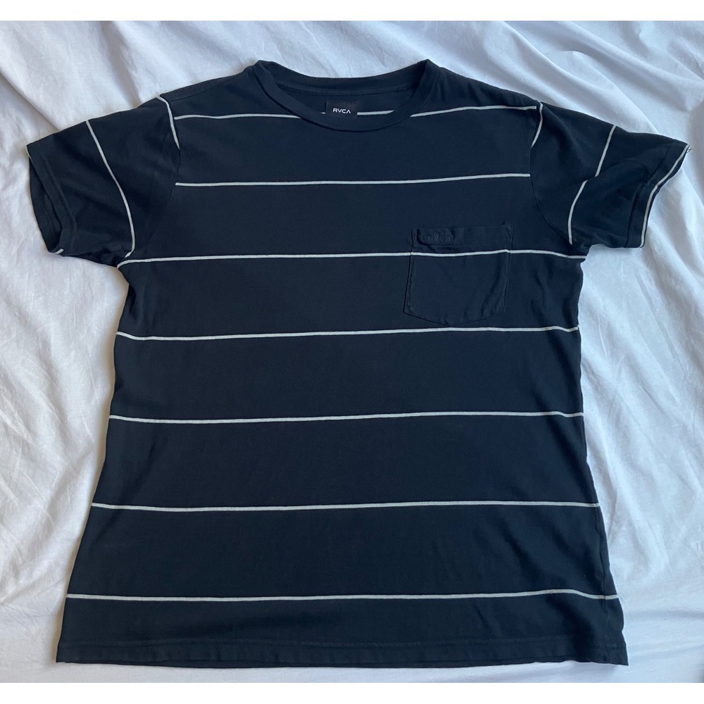RVCA Mens Striped Pocket T Shirt Small Slim Fit Black Short Sleeve Tee